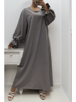 Longue abaya antharcite froncé aux manches  - 4