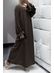 Longue abaya marron froncé aux manches  - 2
