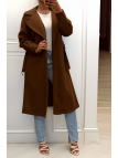 Long manteau marron avec ceinture et poches - 2
