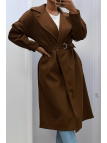 Long manteau marron avec ceinture et poches - 5