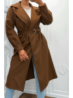 Long manteau marron avec ceinture et poches - 7