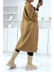 Long manteau over size en camel avec bord côte aux manches - 3