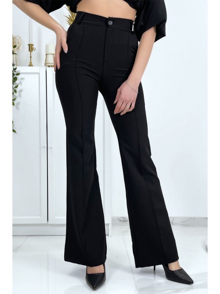 Pantalon palazzo noir avec poches et plis - 1