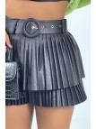 Mini jupe plissé en simili noire avec ceinture - 13