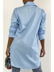 Longue chemise turquoise très tendance en coton - 4