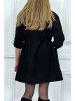 Manteau 3/4 noir avec ceinture lacet à la taille avec poches - 6