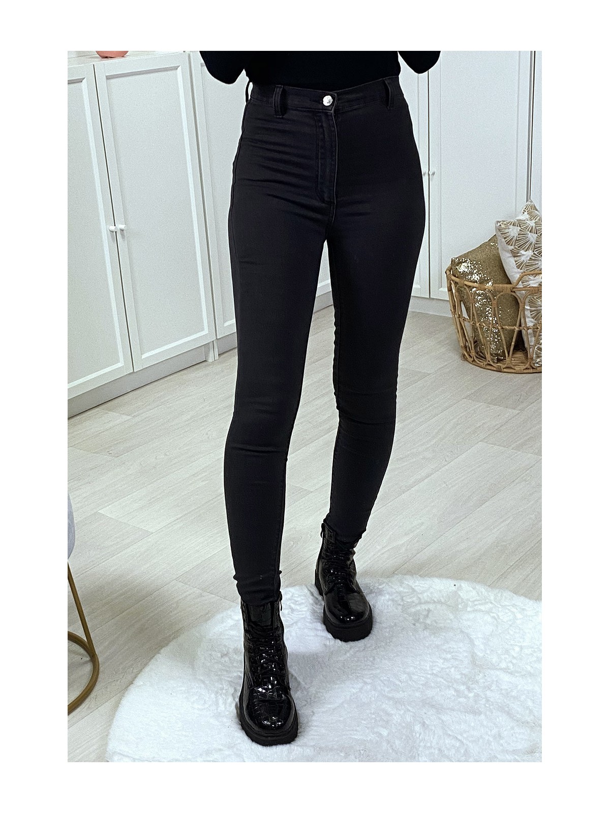 Jeans slim anthracite taille haute - 3