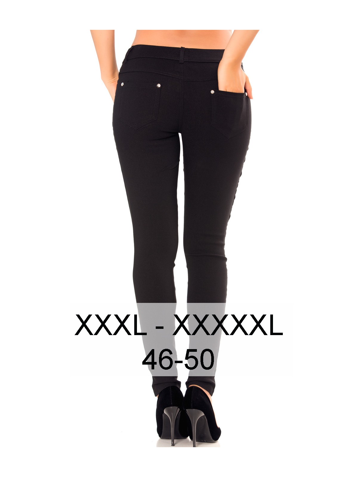 Pantalon slim noir en grande taille , basic avec poches avant et arrière - 1