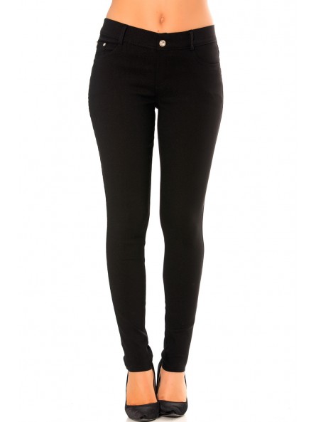 Pantalon slim noir en grande taille , basic avec poches avant et arrière - 2