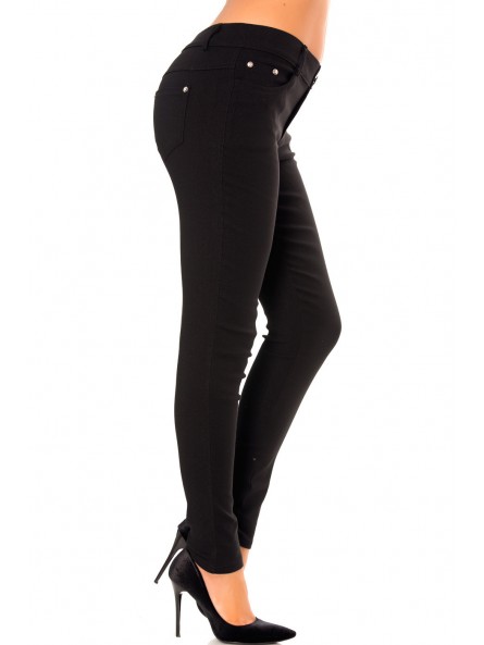 Pantalon slim noir en grande taille , basic avec poches avant et arrière - 4