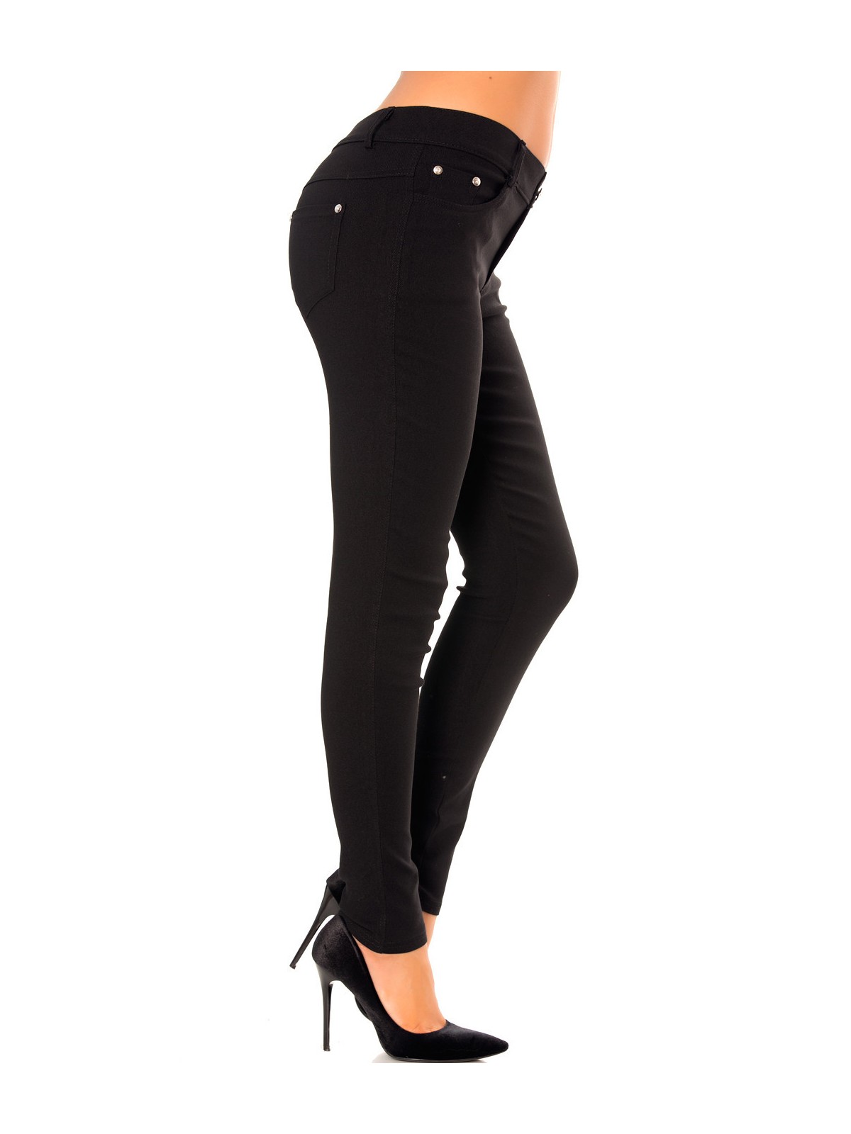 Pantalon slim noir en grande taille , basic avec poches avant et arrière - 4