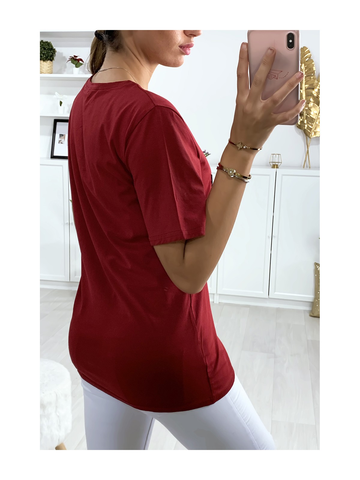 Tee-shirt long rouge en coton avec écriture Madame Je-Sais-Tout - 4