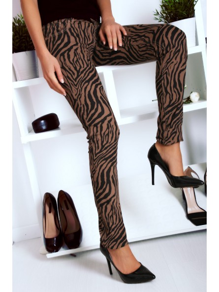 Pantalon Jeans Taupe avec ces motifs tendances Noir - S1317G - 14