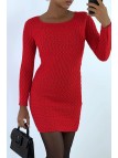 Magnifique robe pull rouge joliment tressé cintré à la taille - 3