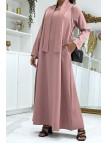 Longue abaya rose avec poches et ceinture - 2