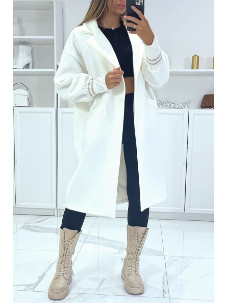 Long manteau over size doublé avec poches en blanc - 2