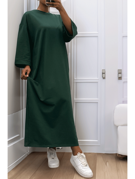 Longue robe over size en coton vert très épais - 3