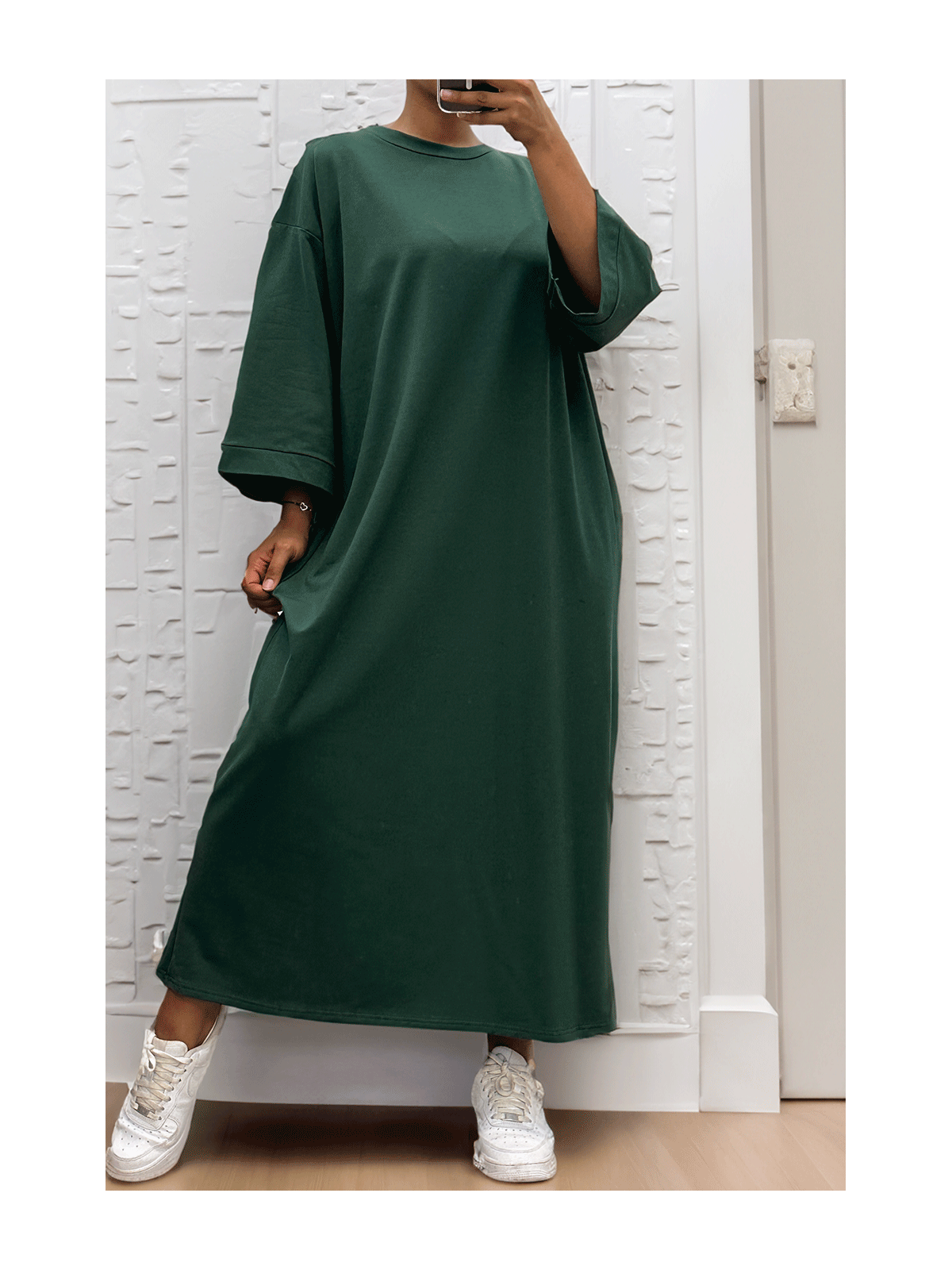 Longue robe over size en coton vert très épais - 5