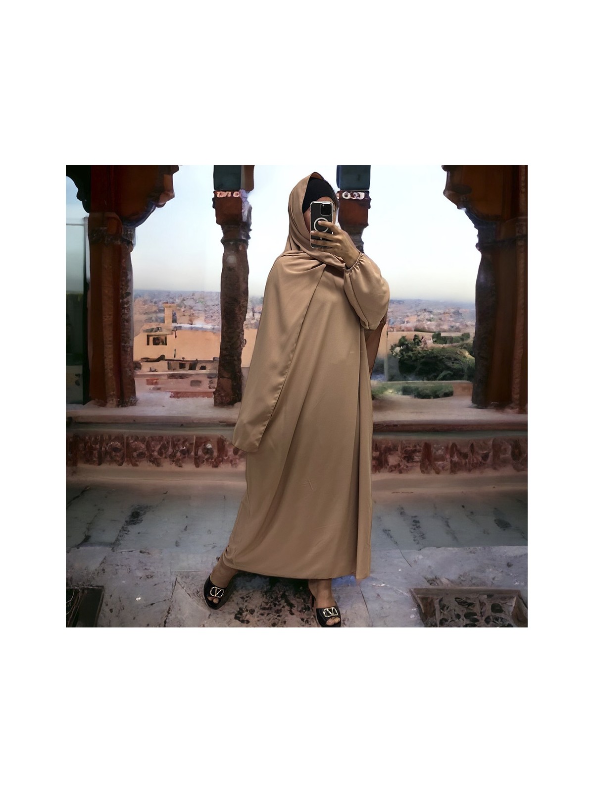 Abaya camel avec voile intégré couleur vitaminée - 2