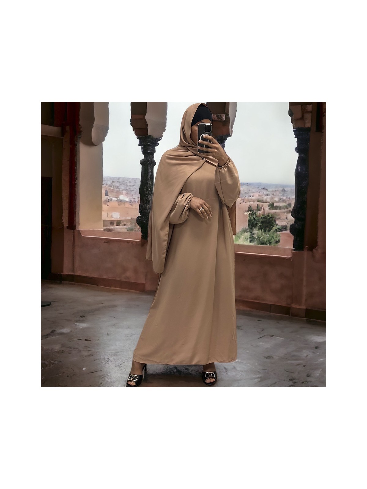 Abaya camel avec voile intégré couleur vitaminée - 5