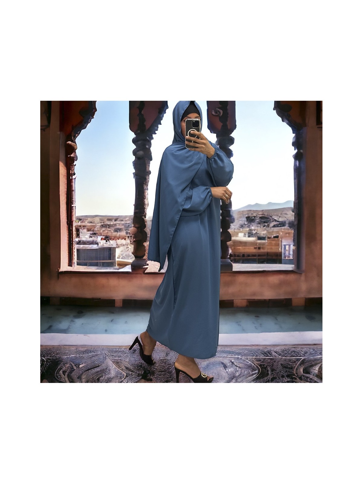 Abaya indigo avec voile intégré couleur vitaminée - 2