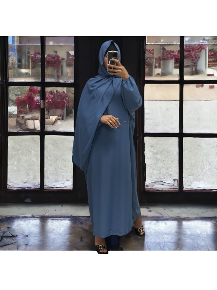 Abaya indigo avec voile intégré couleur vitaminée - 4