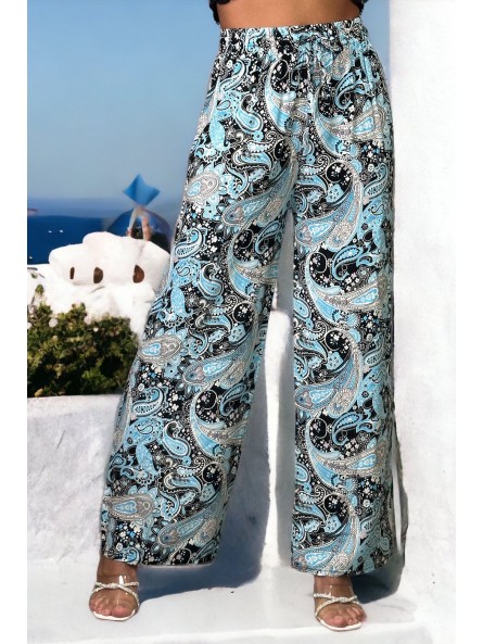 Pantalon palazzo ample turquoise - 3