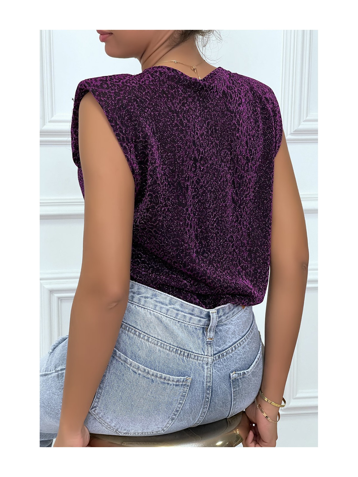 T-shirt lilas avec épaulettes et motif léopard - 2