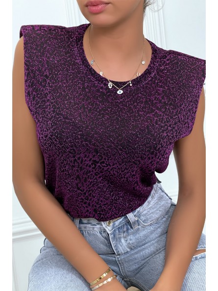 T-shirt lilas avec épaulettes et motif léopard - 4