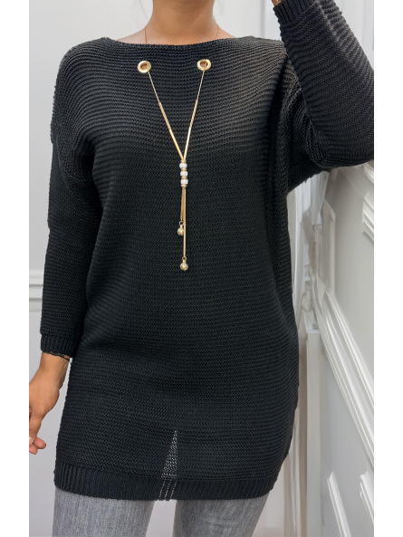 Tunique noir en tricot avec accessoires - 1