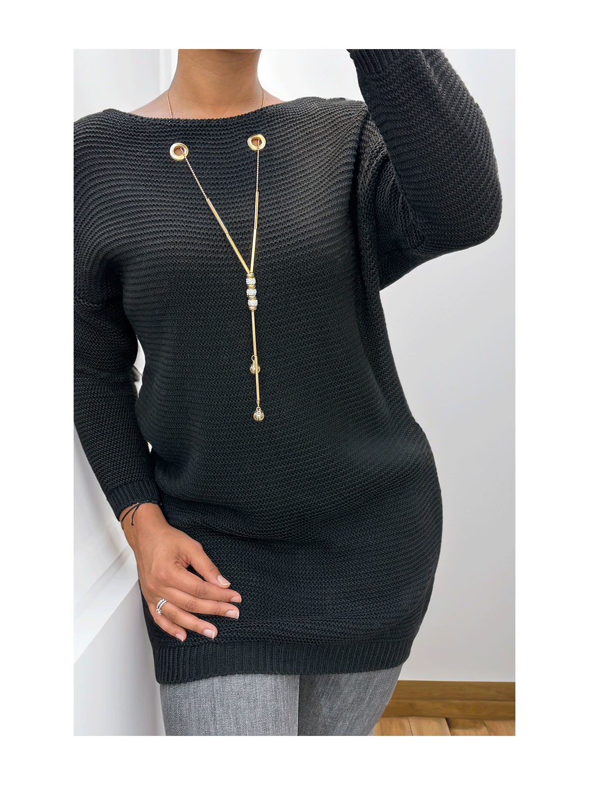 Tunique noir en tricot avec accessoires - 2