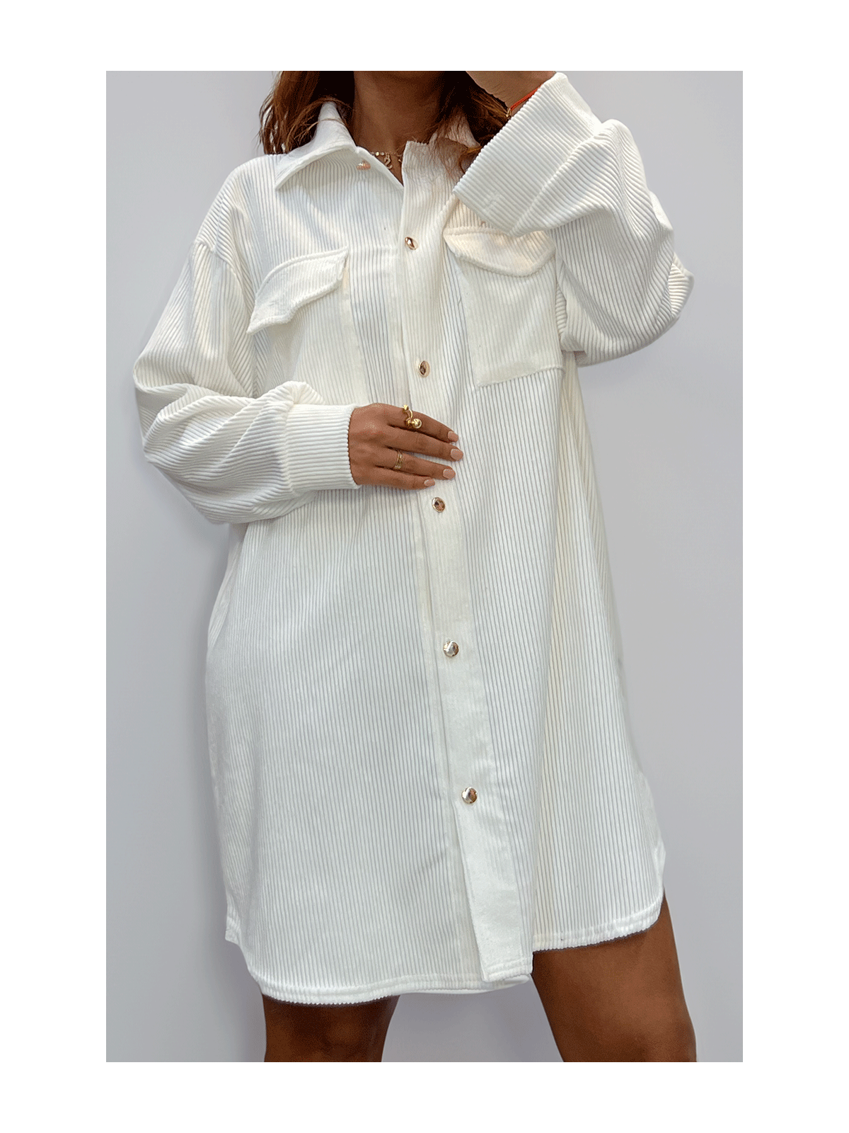 Robe chemise blanc côtelé - 2