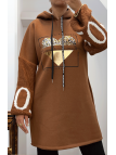 Robe tunique camel avec capuche - 1