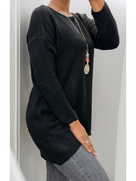 Robe pull noir avec collier - 2