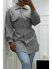 Longue sur chemise grise côtelé bien épais avec poches et ceinture - 6