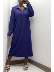 Longue robe épaisse col chemise en violet - 1