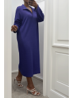 Longue robe épaisse col chemise en violet - 2