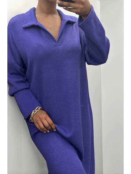 Longue robe épaisse col chemise en violet - 4