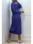 Longue robe épaisse col chemise en violet - 5