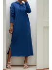 Longue robe sweat abaya bleu à capuche - 4