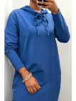 Longue robe sweat abaya bleu à capuche - 5