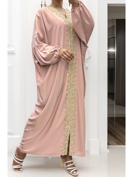 Longue abaya rose over size avec une jolie dentelle  - 2