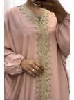 Longue abaya rose over size avec une jolie dentelle  - 5