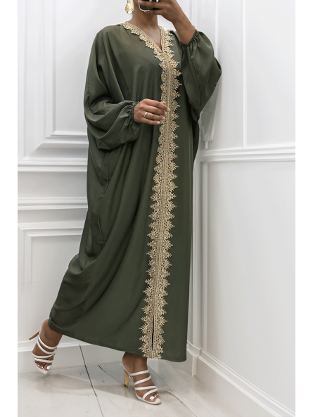 Longue abaya kaki over size avec une jolie dentelle  - 2