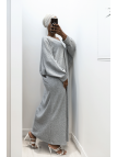 Longue robe pull over size col V gris  - 1