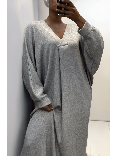 Longue robe pull over size col V gris  - 2