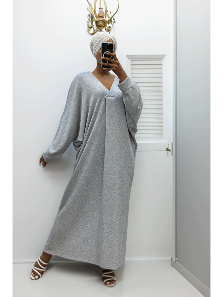 Longue robe pull over size col V gris  - 3