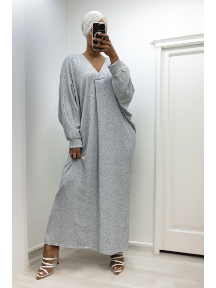 Longue robe pull over size col V gris  - 4