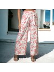 Pantalon palazzo rose imprimé tropical   - 1