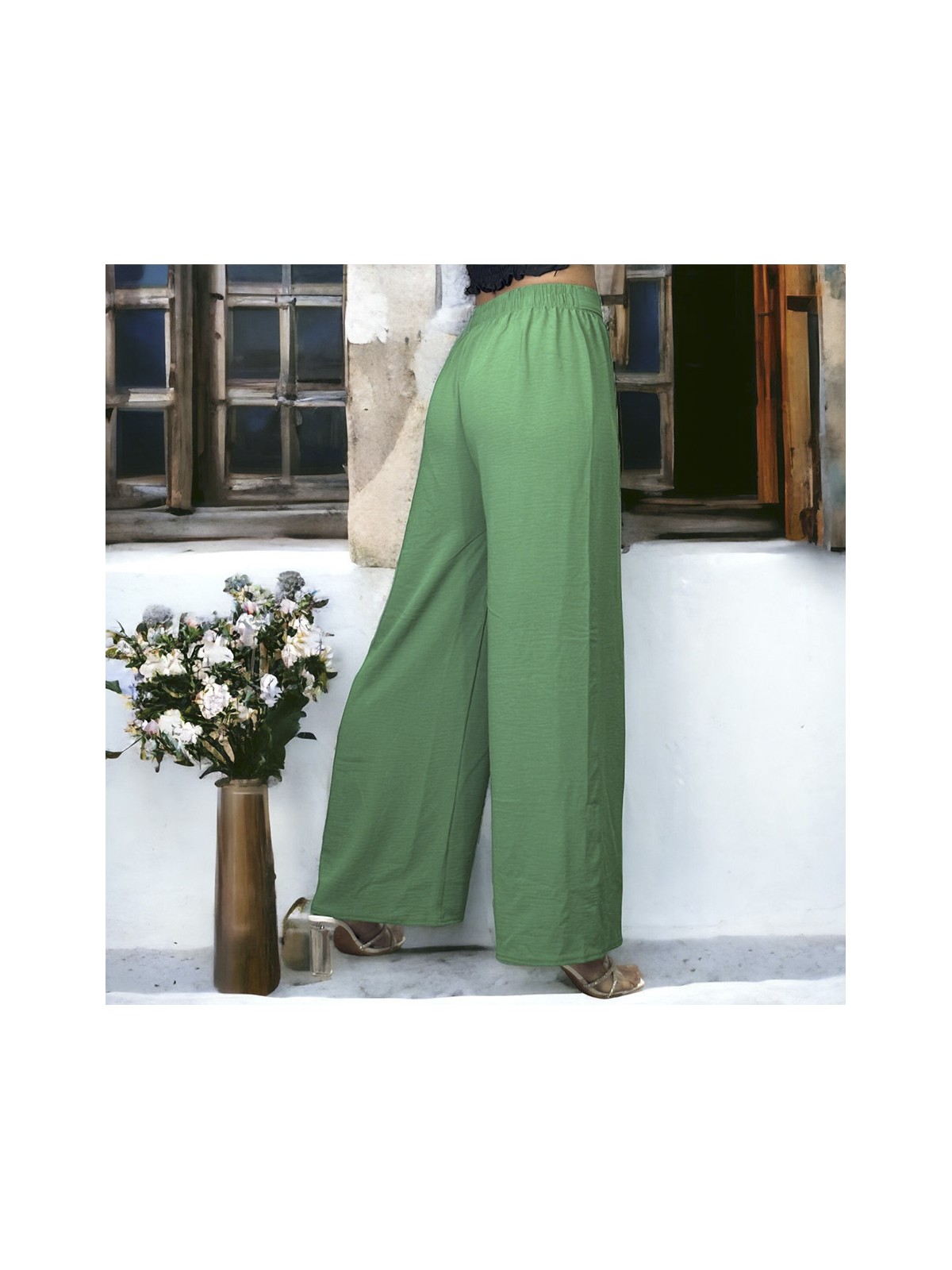 Pantalon palazzo vert très chic et tombant - 1